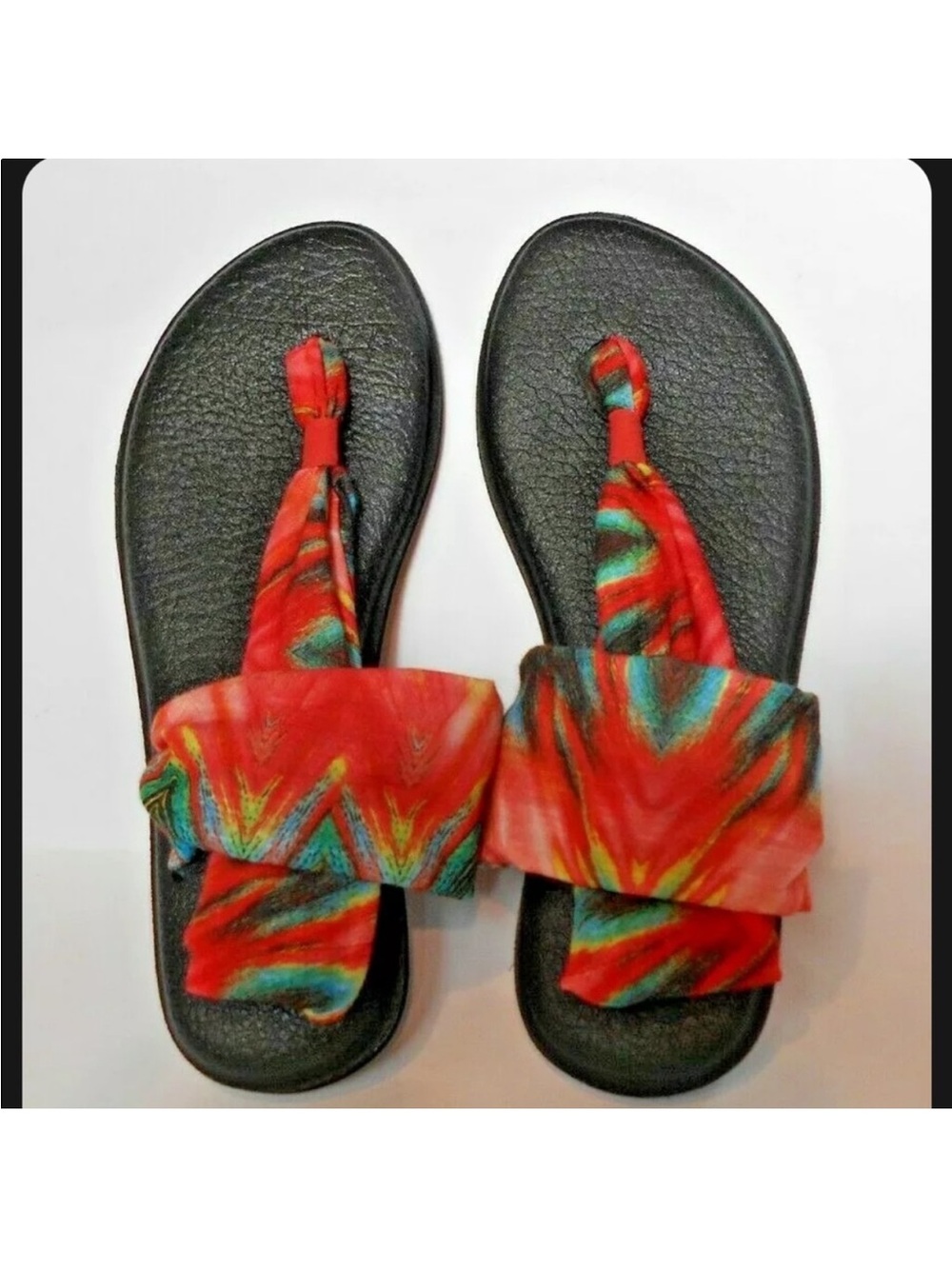 Sanuk Red/Orange Tie-Dye Fabric Strap Slide Sandals